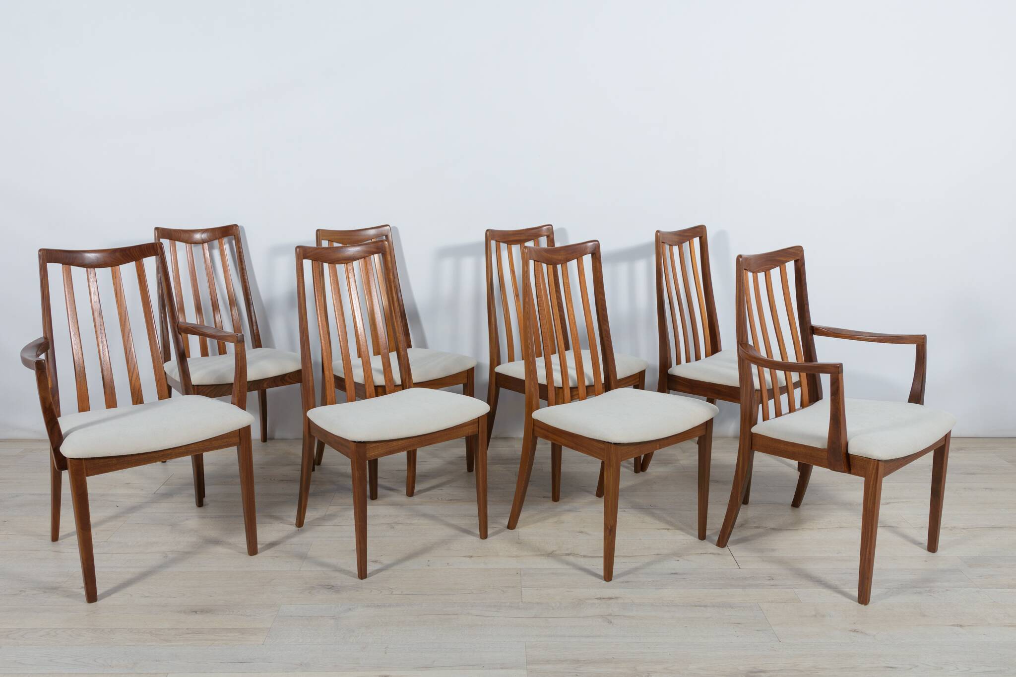 Mid-century teak and fabric dining chairs by Leslie Dandy for G-Plan, 1960s, set of 8