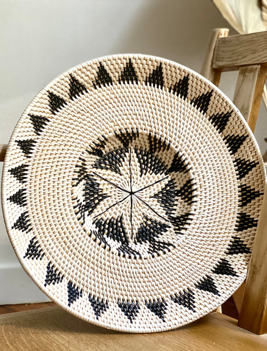 Round ethnic Balinese rattan tray