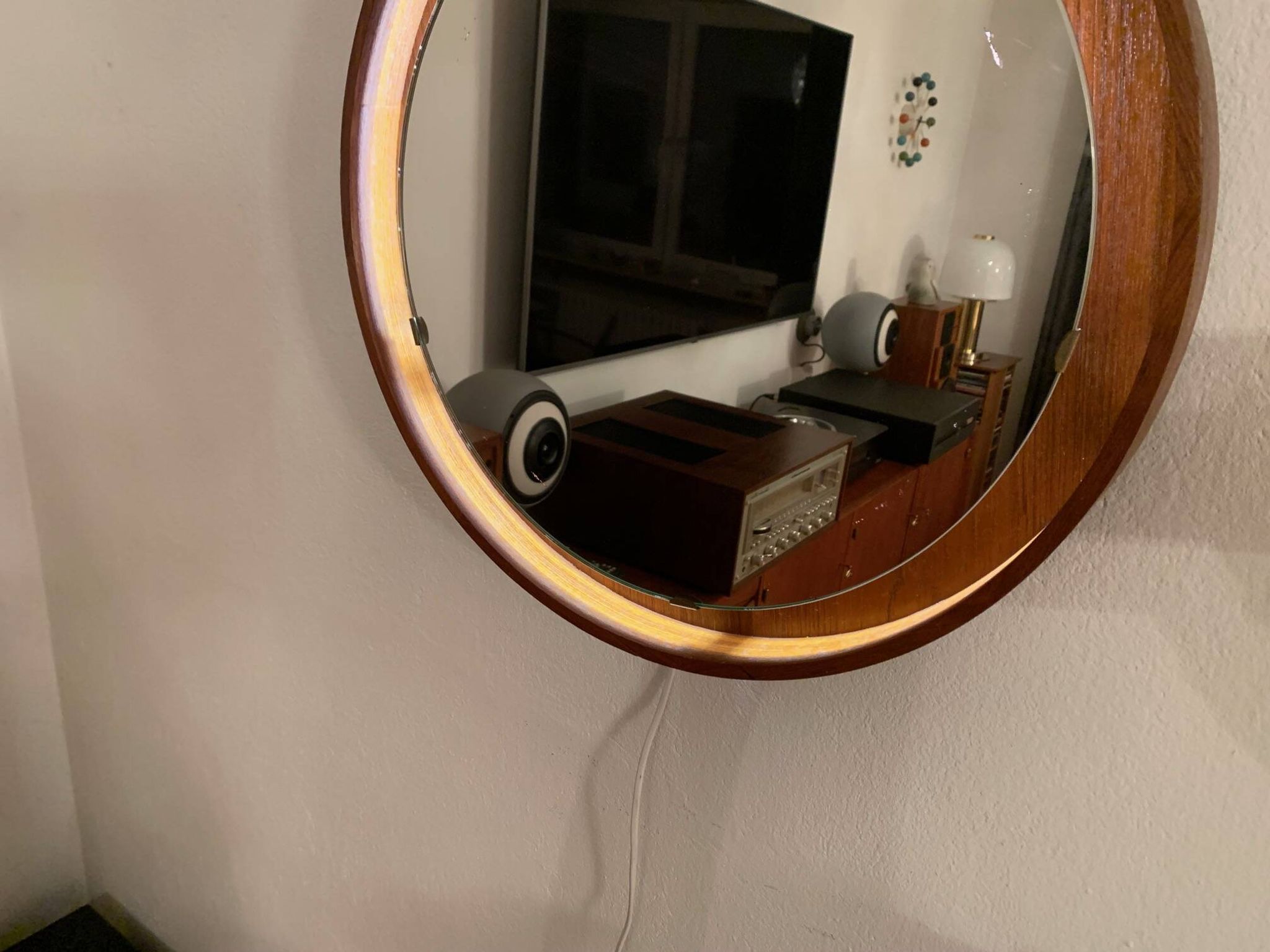 Teak, illuminated mirror, Italy, 1960s