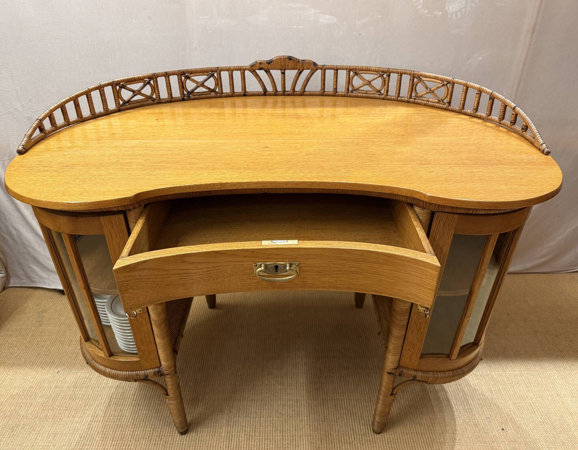 Art Nouveau Ladies' Writing Desk in Oak & Rattan, circa 1910