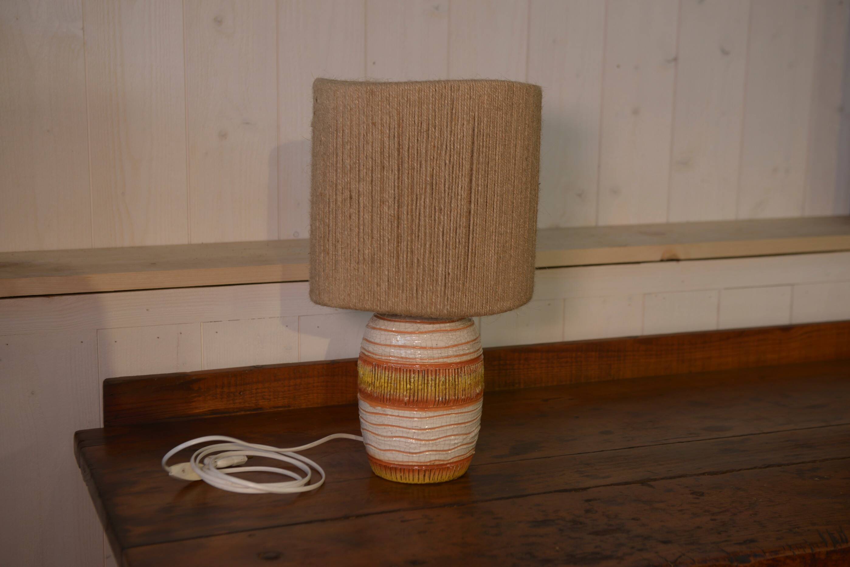 Ceramic lamp with linen shade, 1950s - 1960s