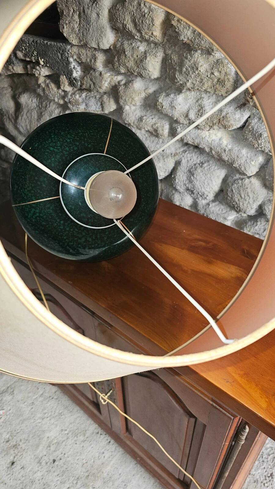 Grande lampe signée L. Drummer – céramique verte effet marbre