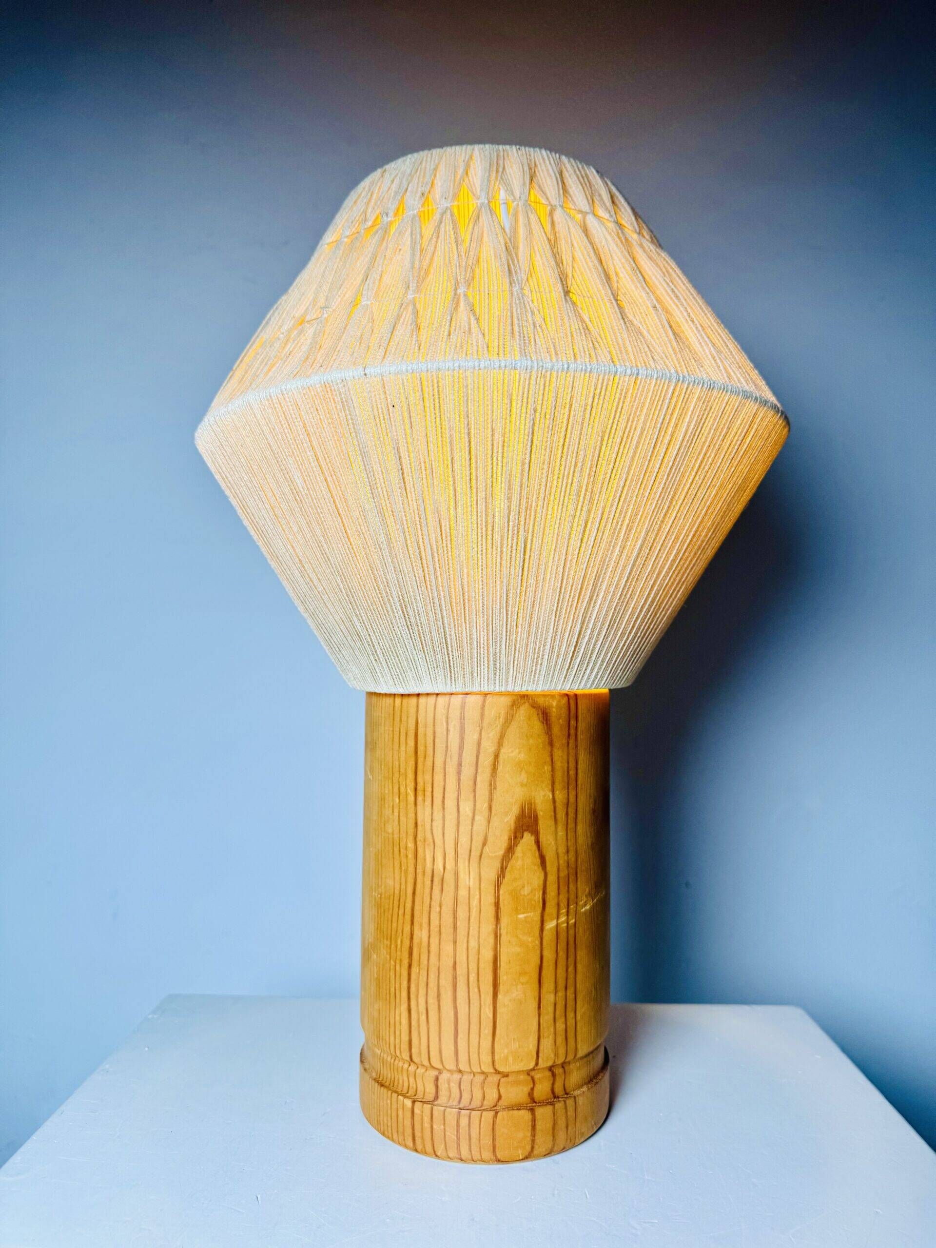 B-243 Wood & Sisal Table Lamp By Hans-Agne Jakobsson For Ab Ellysett, Sweden 1960S