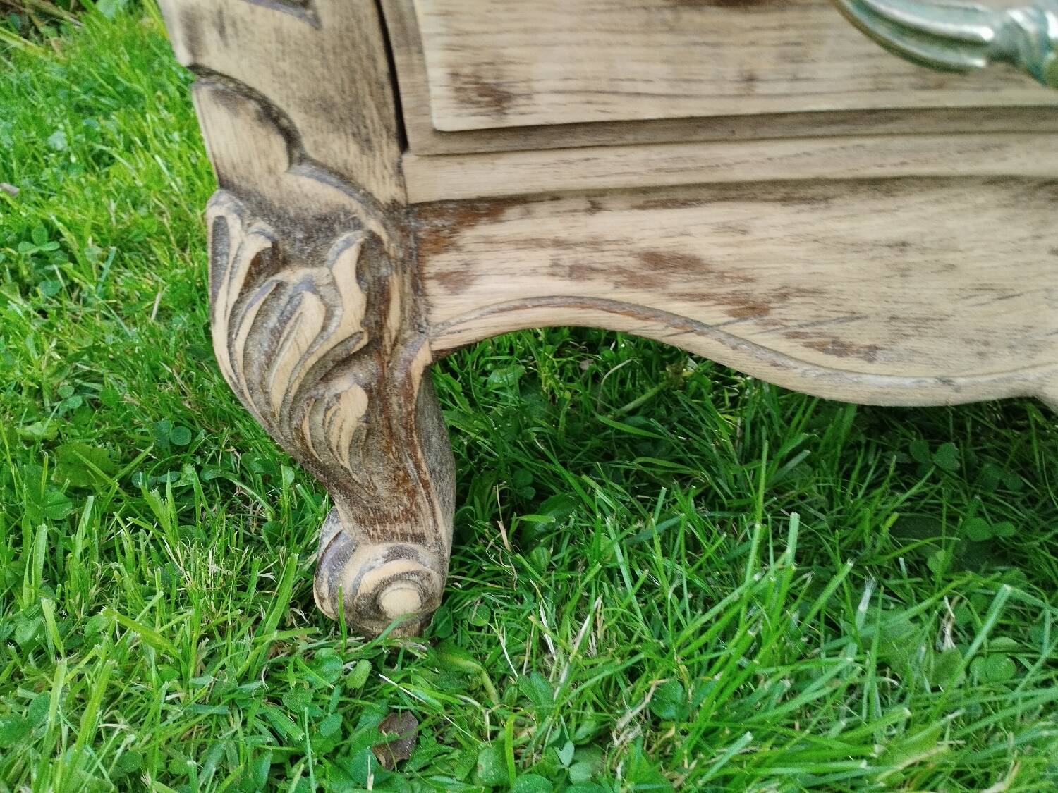 Antique Louis XVI style chest of drawers with wooden top