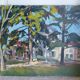 Oil on canvas, houses in a park