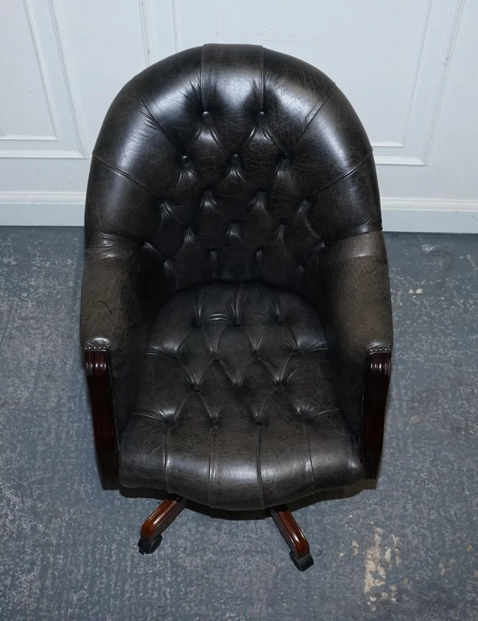 Vintage Chesterfield Chair in Dark Grey Leather