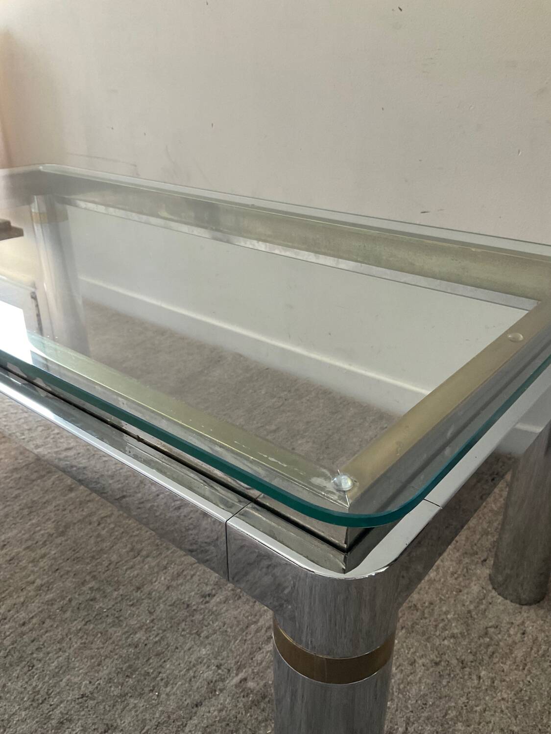 Vintage coffee table in brass and chrome metal from the 70s