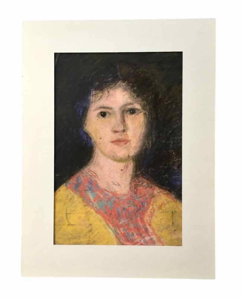 Old pastel portrait of young woman from the 1930s
