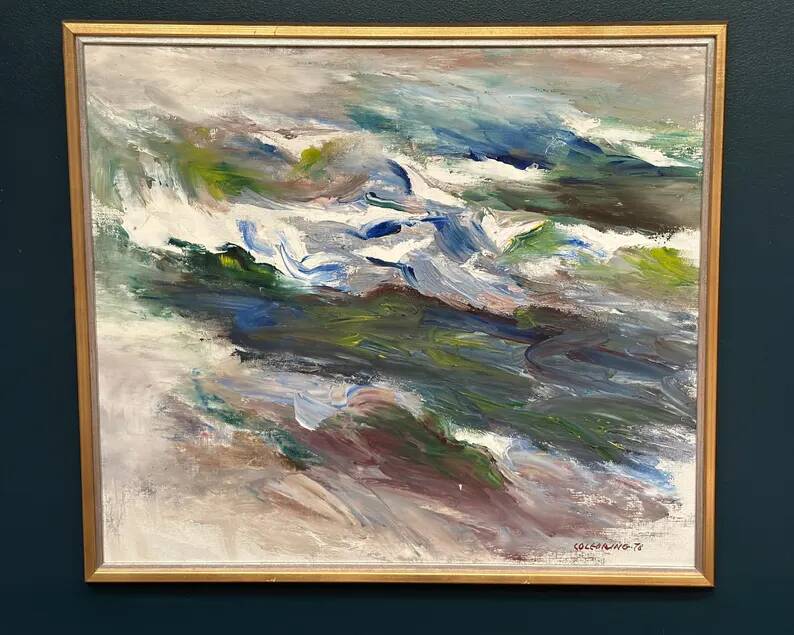 Large Original Swedish Oil on Canvas – “Abstract Composition” by Johny Colebring – 1978 – Signed – Vintage & Framed – 83×73 cm