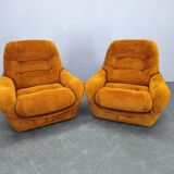 Pair of Italian Space Age Lounge Chairs, Orange Upholstery, 1970s