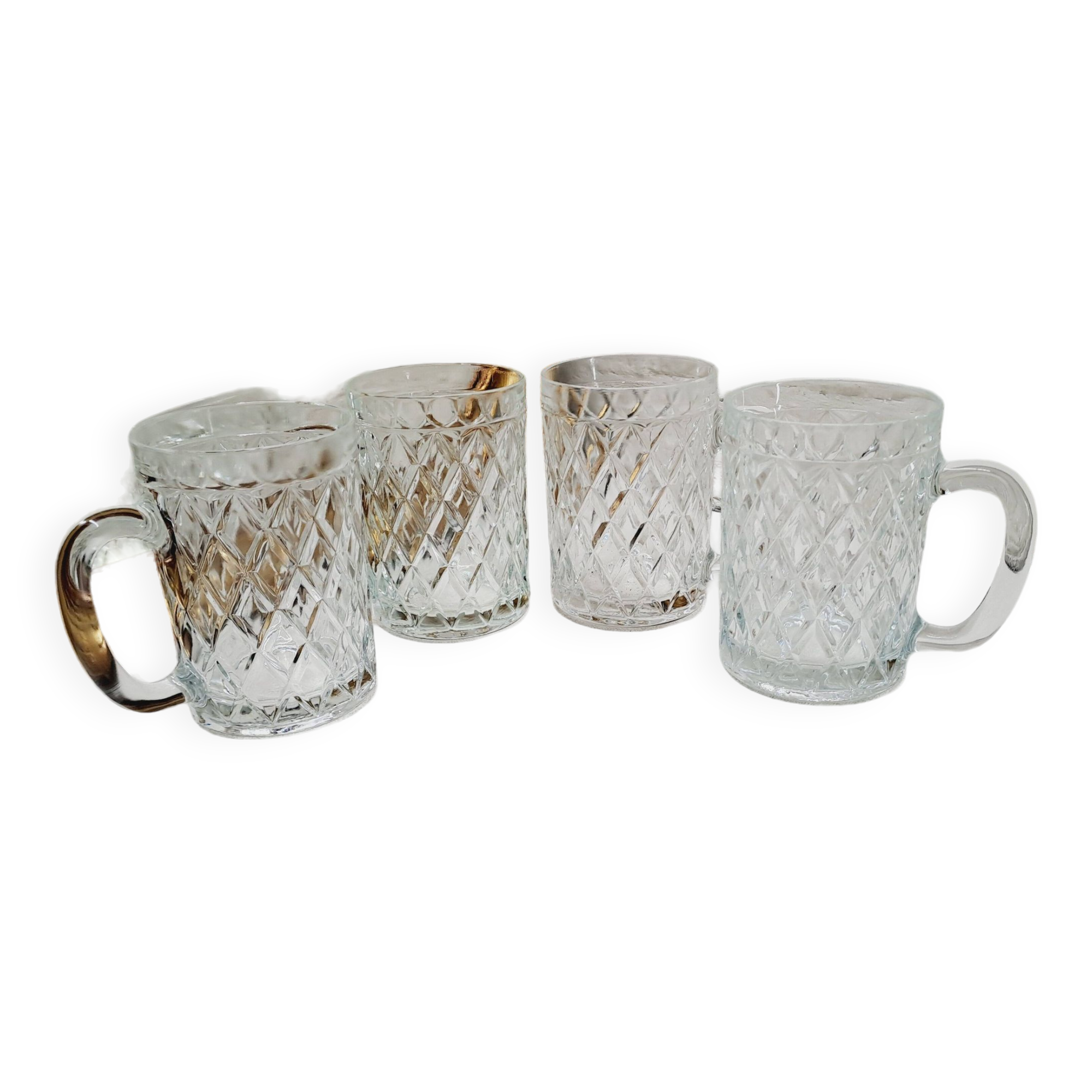 Set of 4 chiseled glass mugs from the 1960s