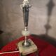 Onyx marble lamp 1970, new linen shade 53x23.