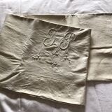 Drap en toile de lin 2 personnes marqué JP
