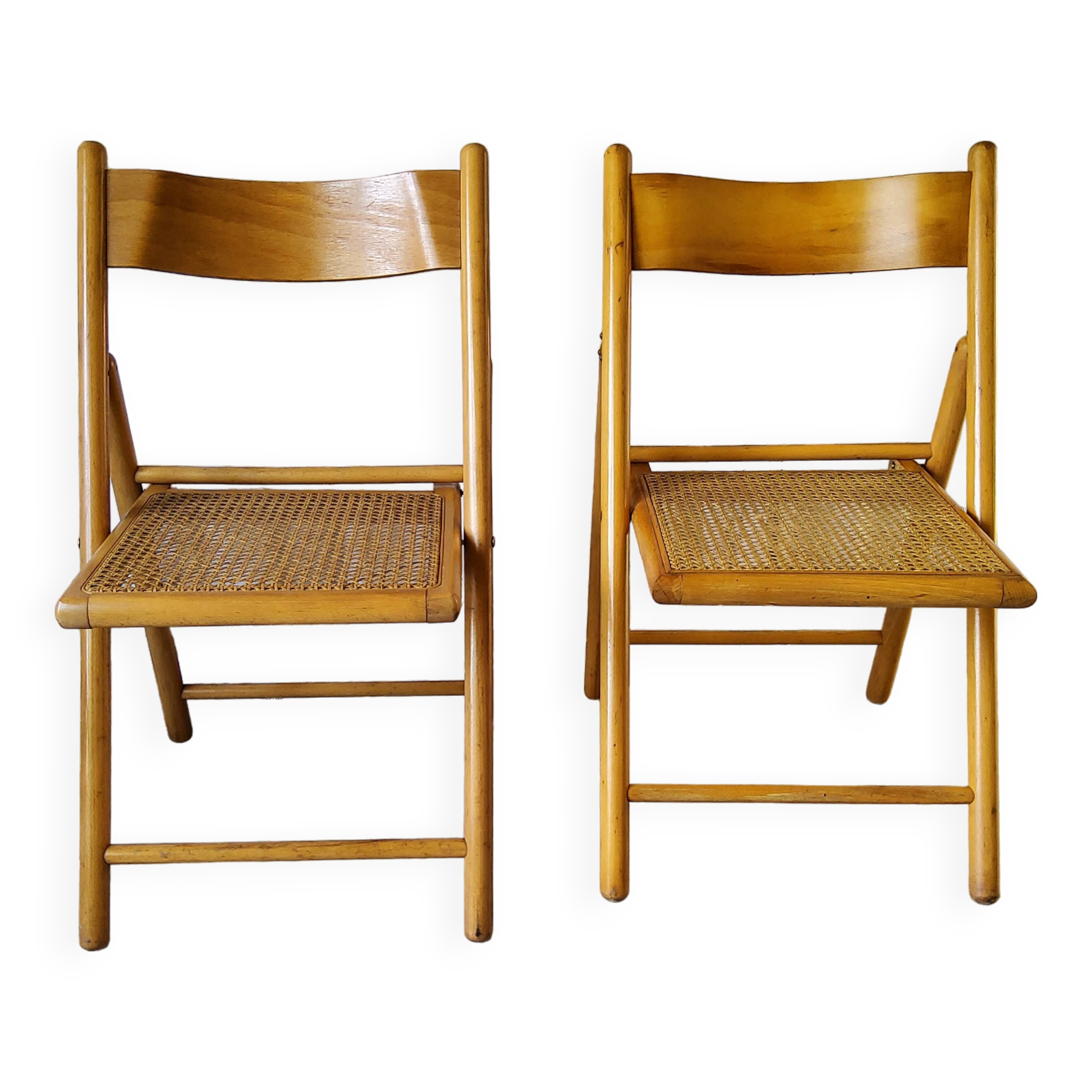 Pair of folding cane chairs
