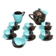 Vallauris coffee service in black and turquoise earthenware.