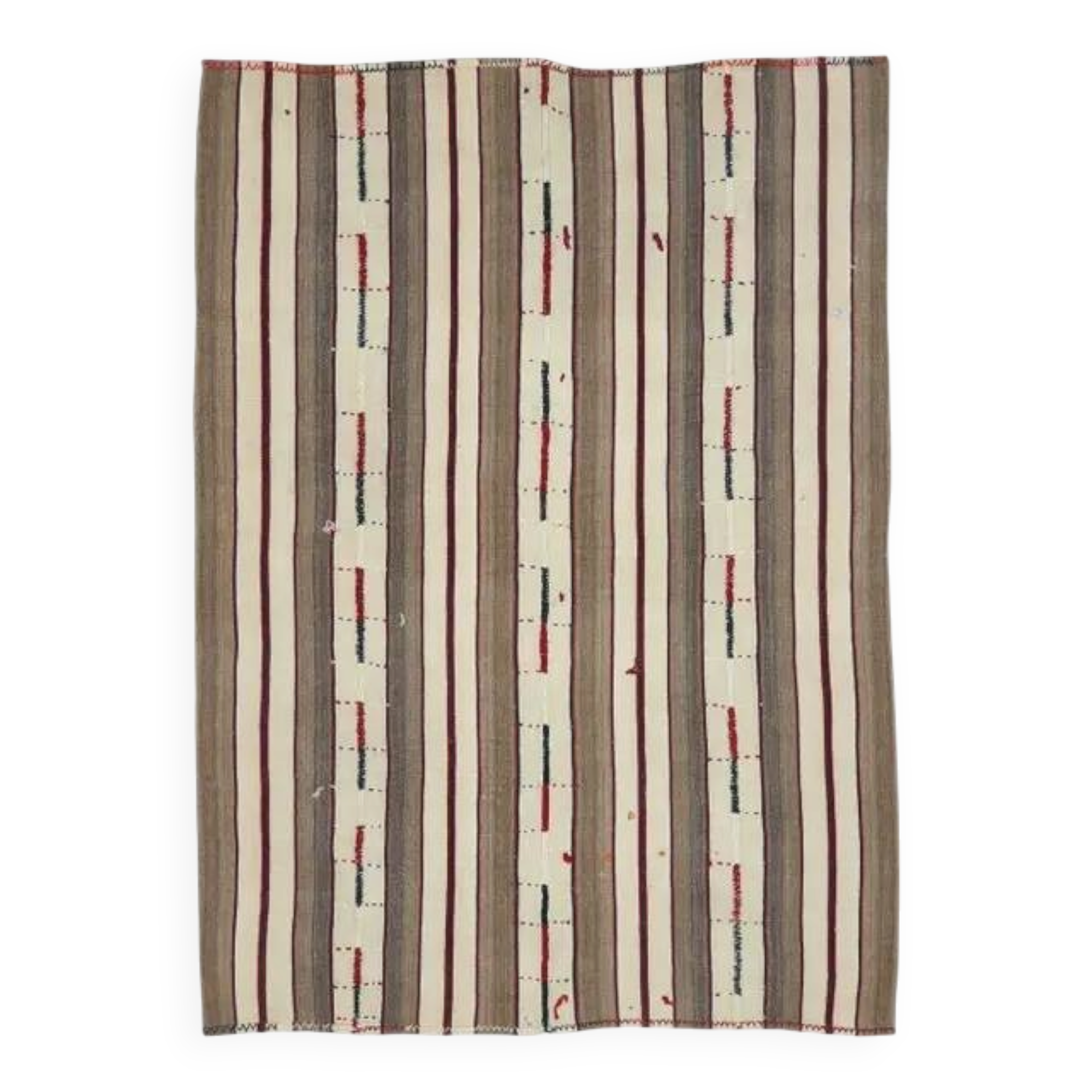 Vintage Turkish Oushak handmade wool cotton brown kilim area rug 166x230