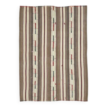 Vintage Turkish Oushak handmade wool cotton brown kilim area rug 166x230
