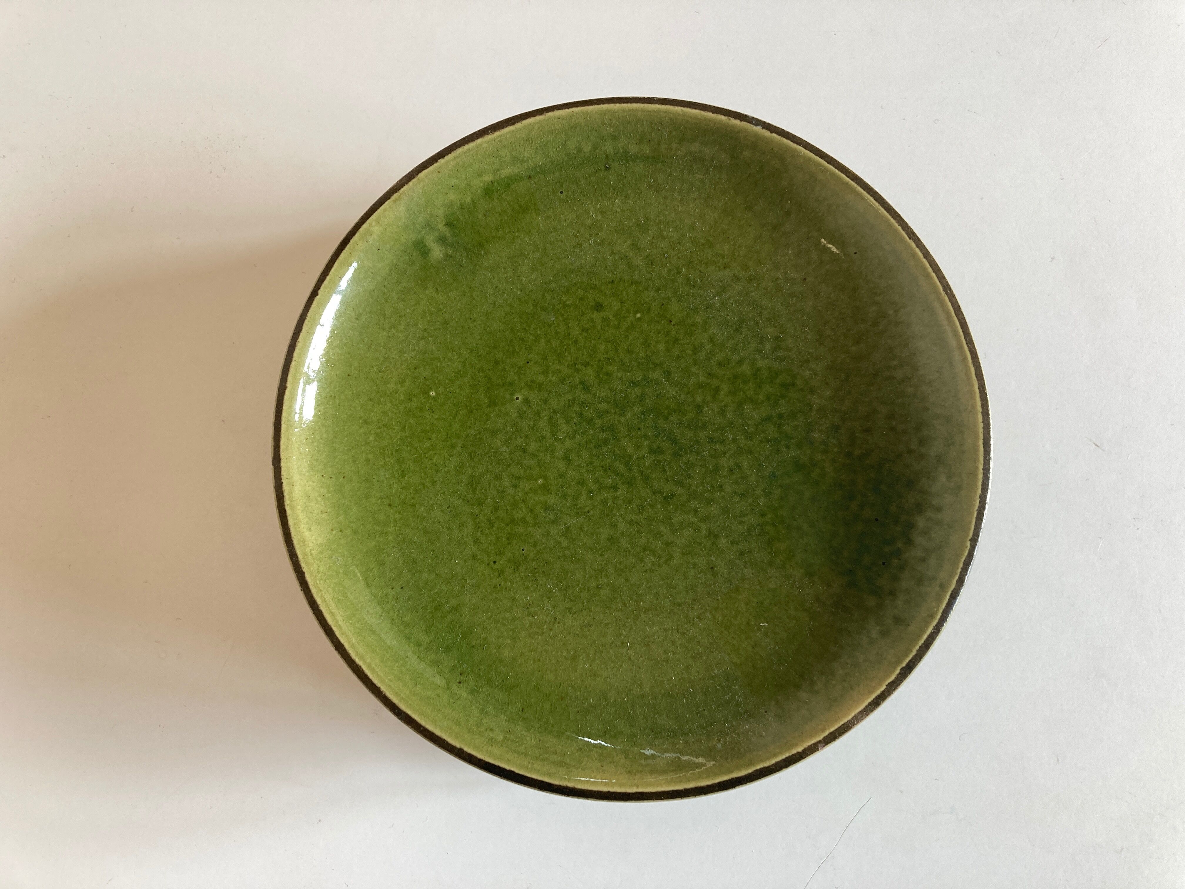 Set 5 plates flat caps dessert in green glazed earth 1960