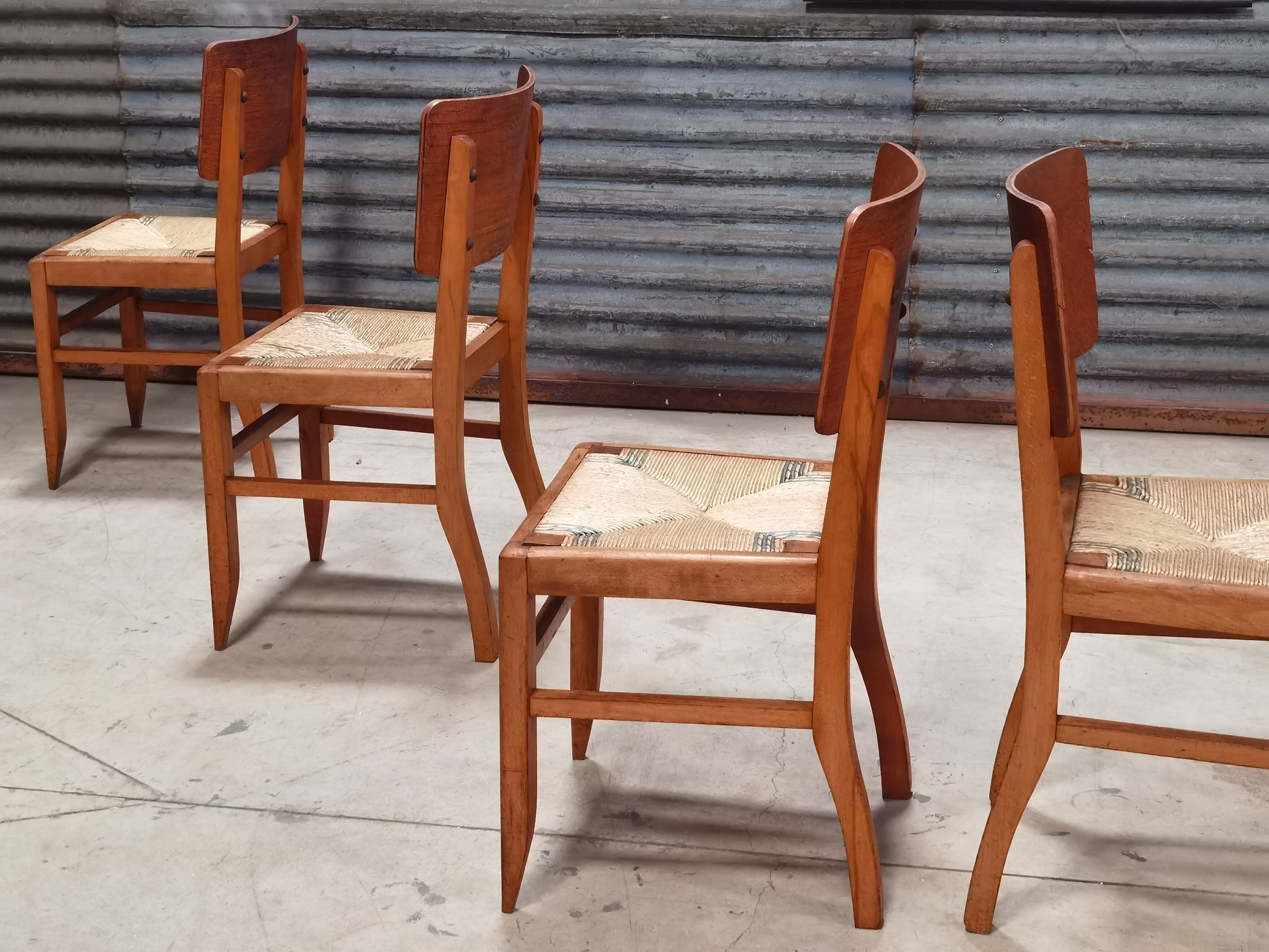 Set of 6 chairs straw wood reconstruction