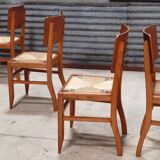 Set of 6 chairs straw wood reconstruction