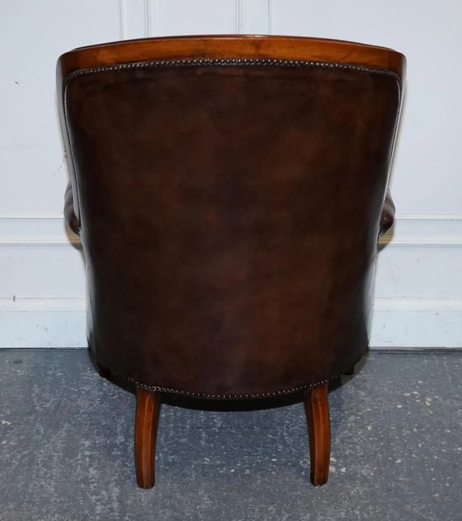Victorian Chesterfield Leather Dyed Armchair and Ottoman Set