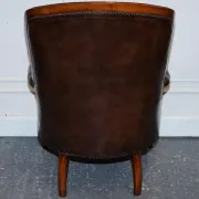 Victorian Chesterfield Leather Dyed Armchair and Ottoman Set