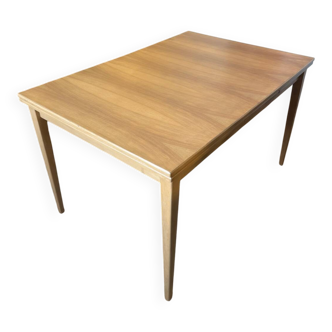 Table à rallonge pieds compas placage hêtre restaurée
