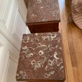 Pair of high marble and walnut bedside tables