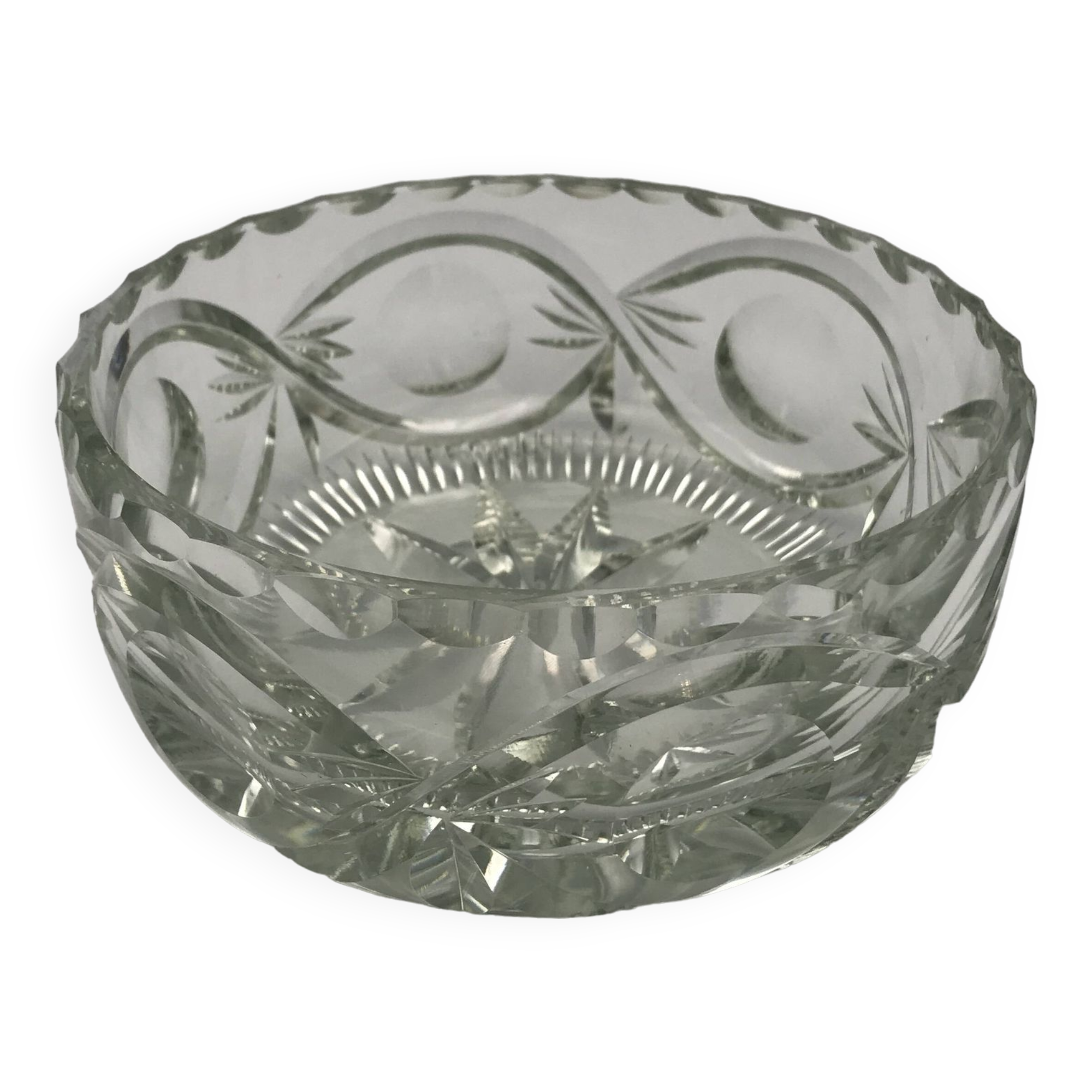 FRUIT CUTTER, SALAD BOWL in Solid CRYSTAL decorated with Hand-Cut PATTERNS