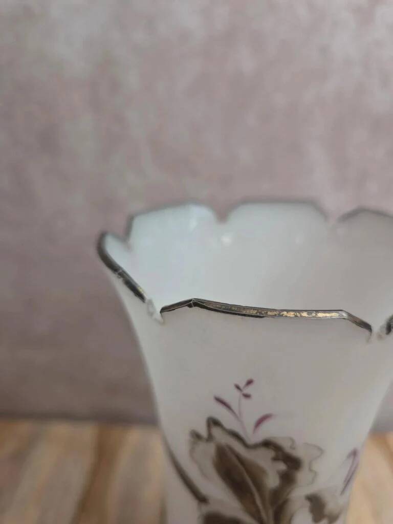 Antique Art Nouveau vase in frosted enamelled glass – iris decoration