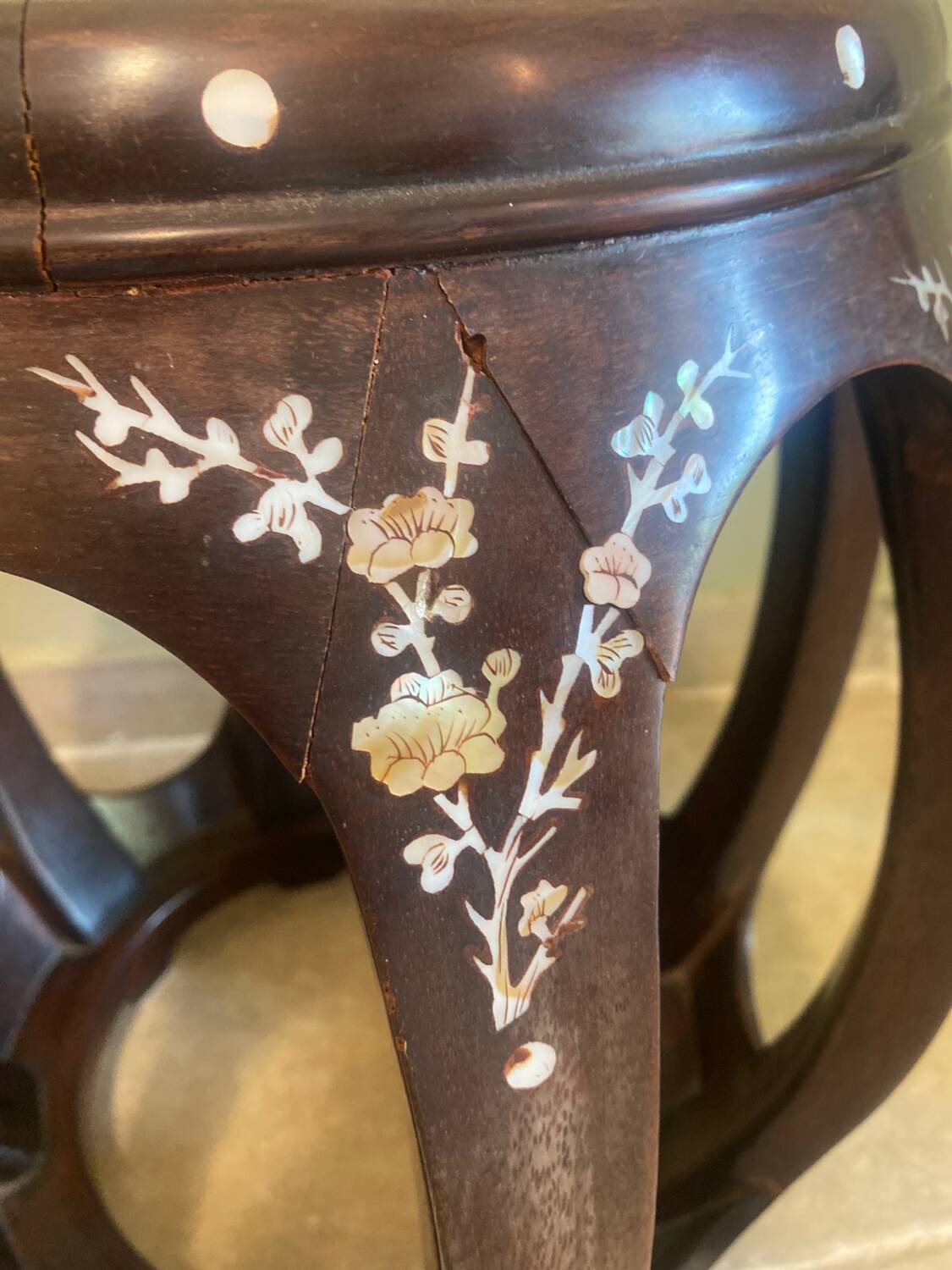 Mother-of-pearl inlay stool