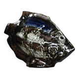Brown stoneware and cobalt fish, vintage mid-century, modern and Scandinavian.