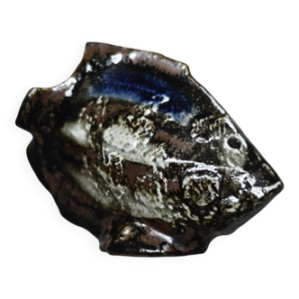 Vintage Mid Century Scandinavian Modern Brown and Cobalt Stoneware Fish