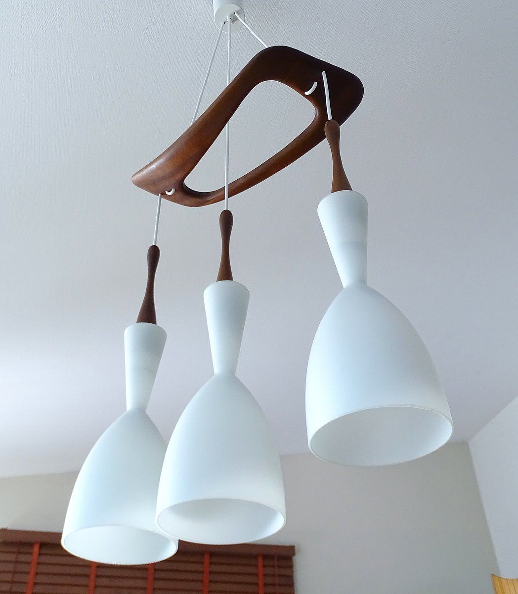 Vintage pendant light in teak and glass from Rispal