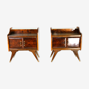 Mid-Century Italian Pair of Burled Veener Nightstands, Bedside Tables by Paolo Buffa, 1950s