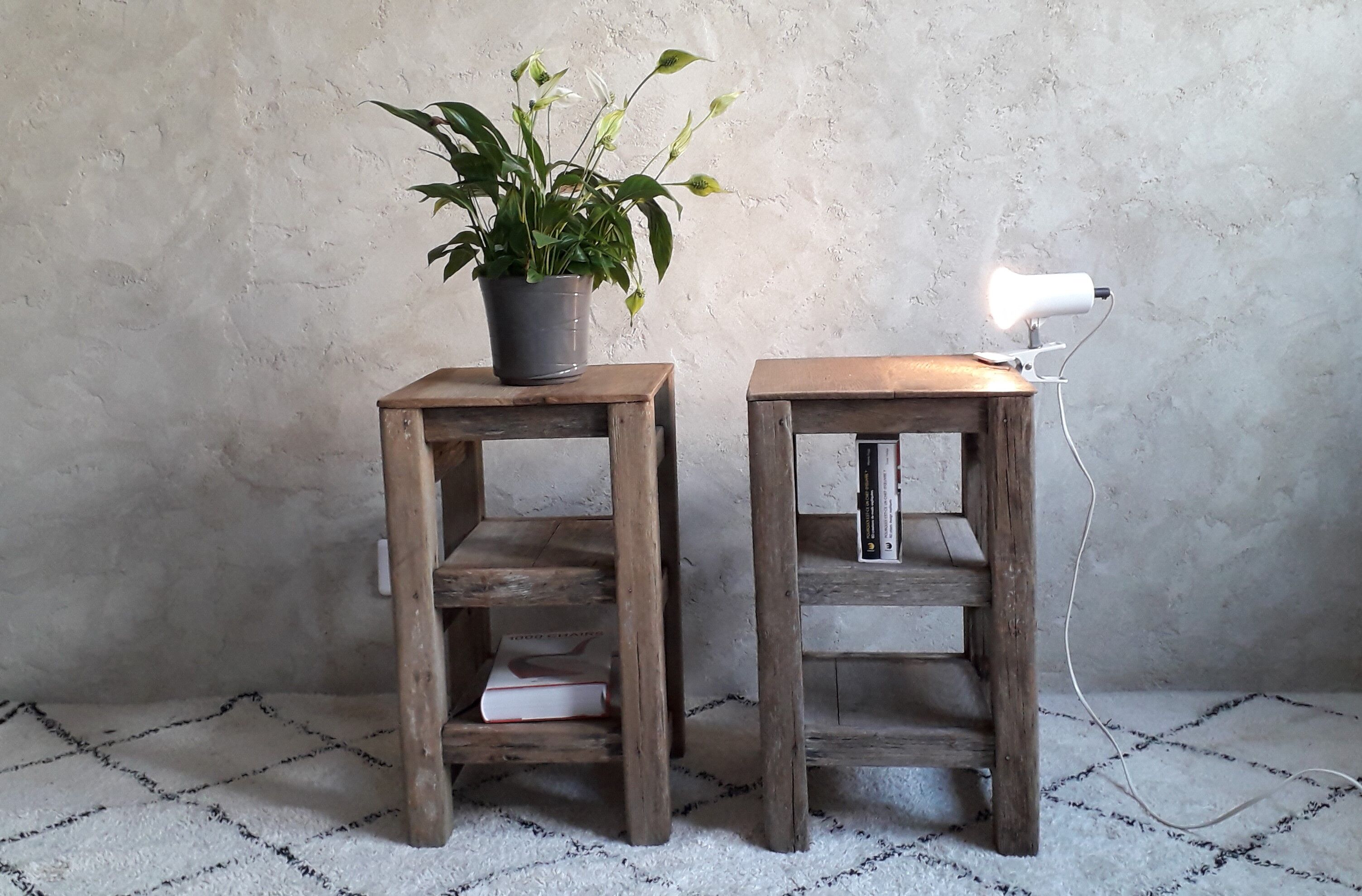 Pair of raw wooden bedsides