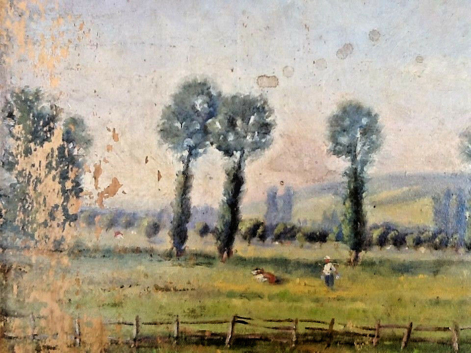 Painting oil on panel Landscape of a " country scene " ...