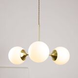 Mid-Century Modern Italian Chandelier in Brass and Opaline Glass, 1960s