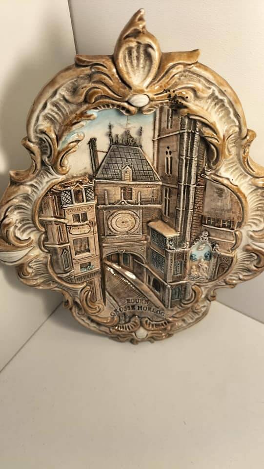 Polychrome slip wall plaque signed WS&S Rouen