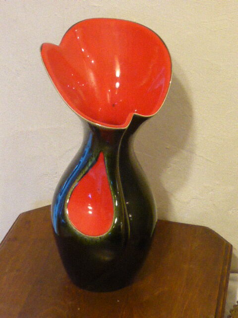 Vintage vase in ceramic brown and red, 1950/60s