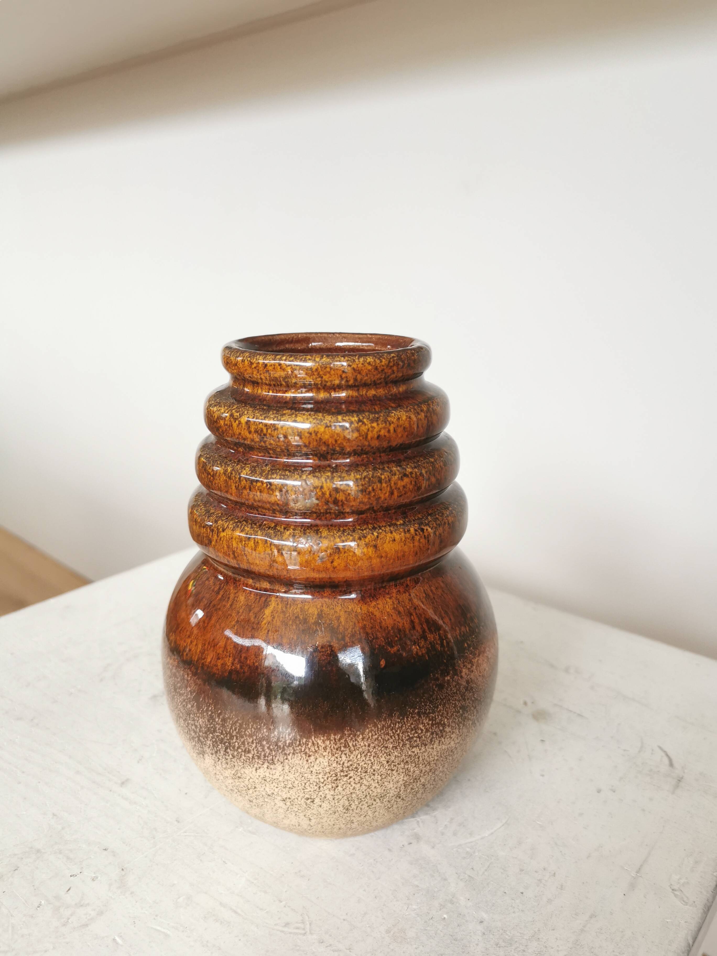Vintage Fat Lava Vase: West German Brown Glazed Ceramic, Retro Boho Decor