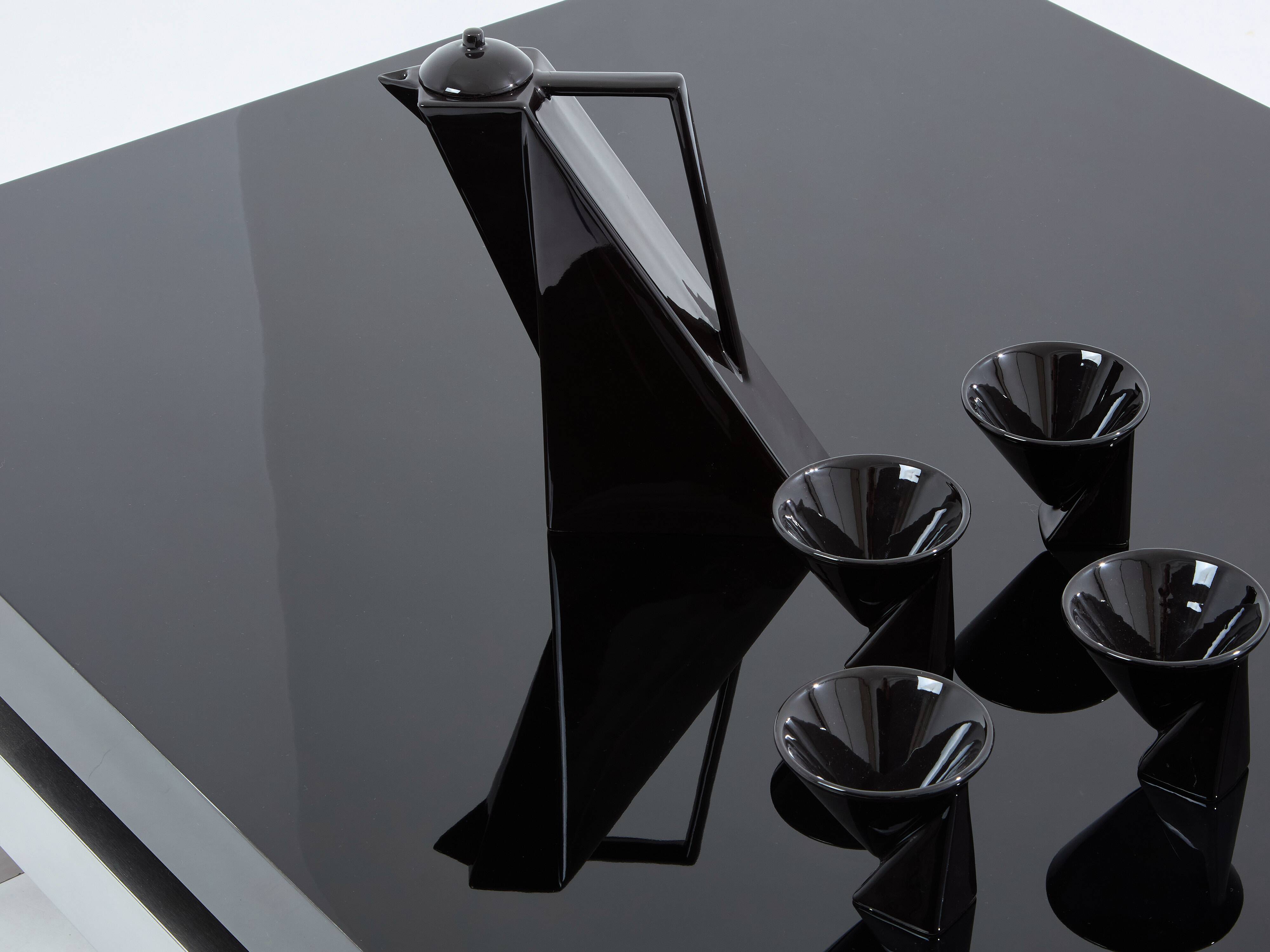 Large black lacquered and steel coffee table Nadine Charteret 1972