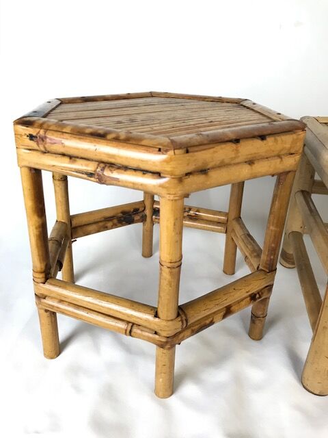 Square and exagonal bamboo stools, vintage