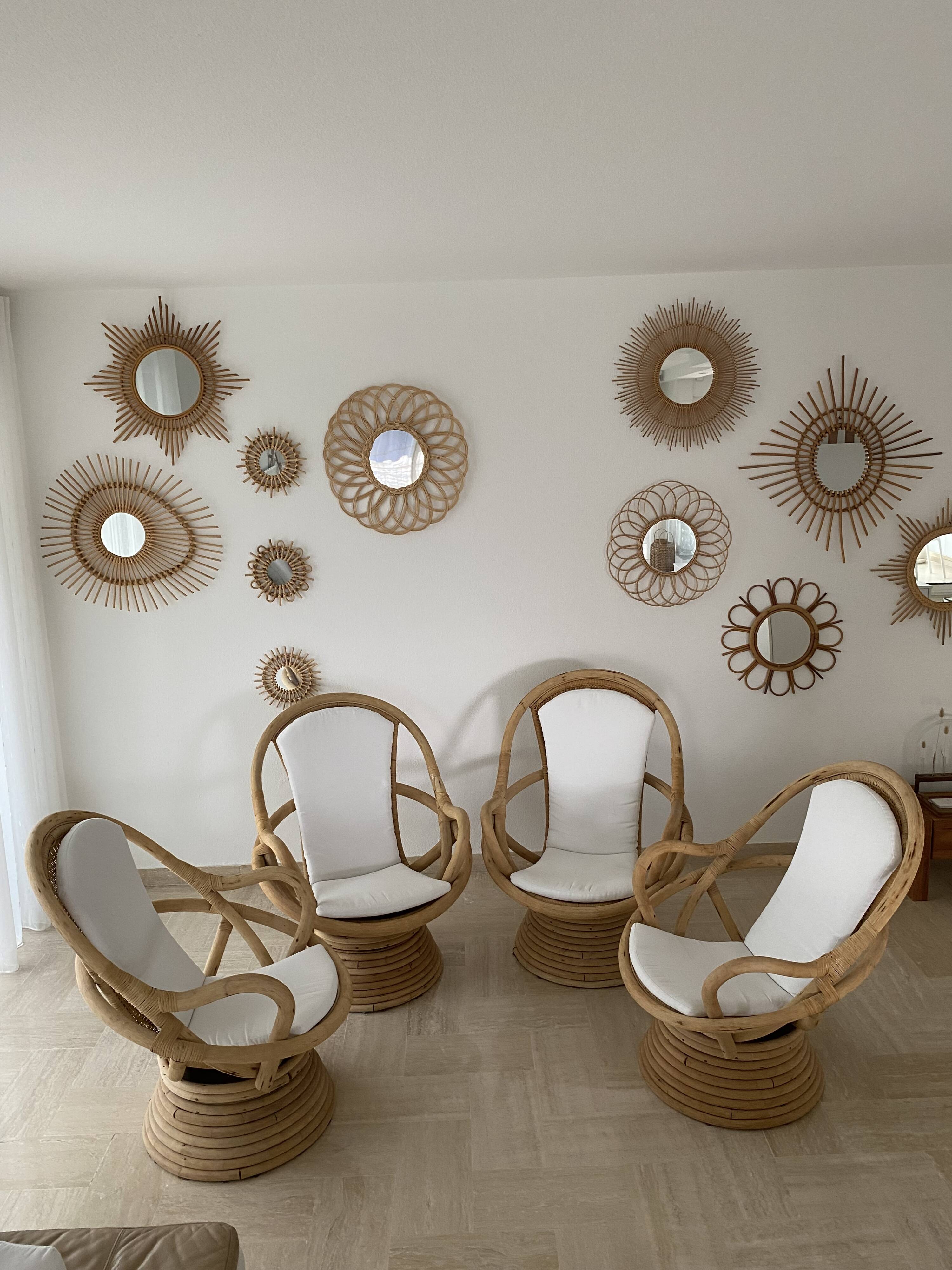 4 swivel basket chairs in bamboo and rattan