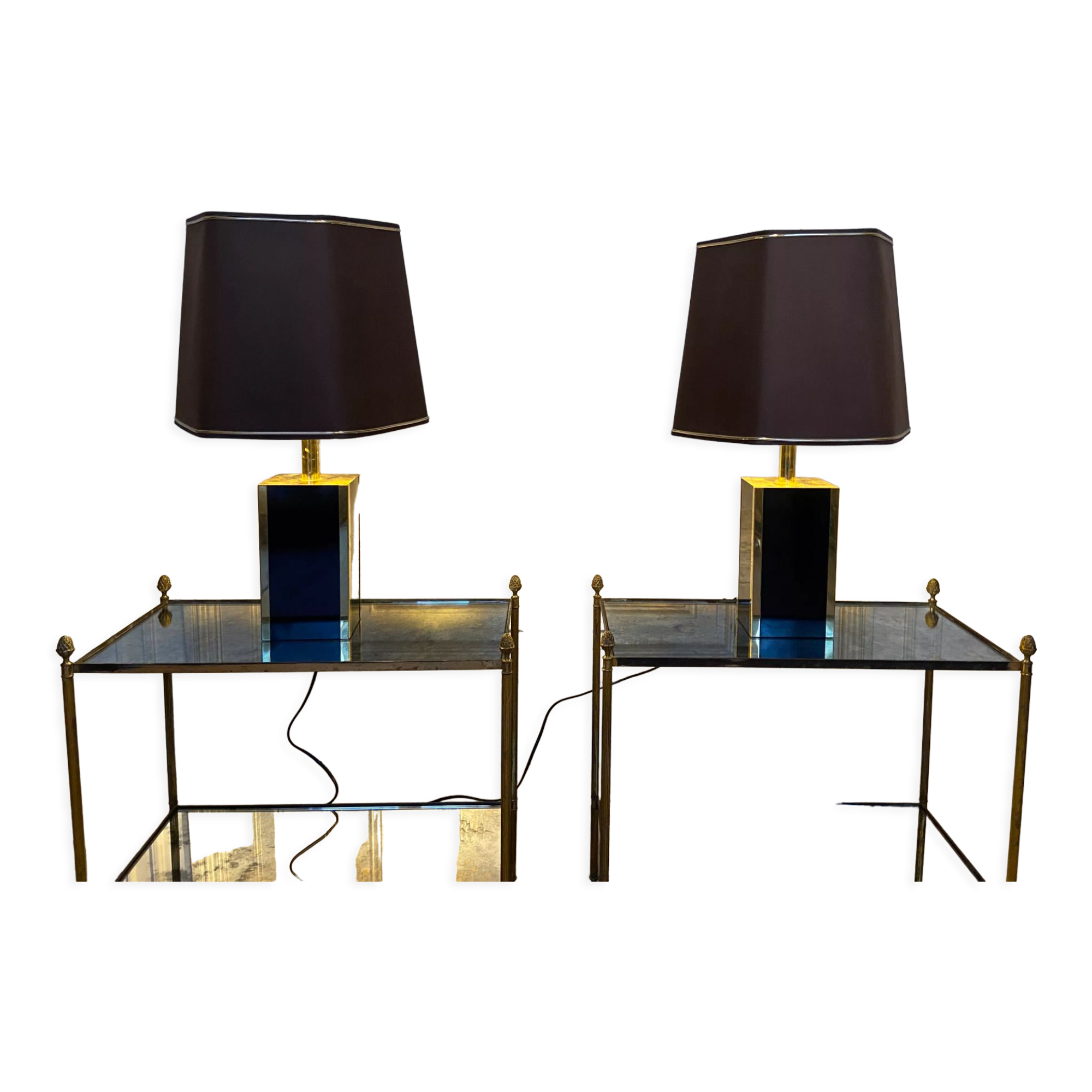 Pair of black and gold lacquered lamps, 1980s