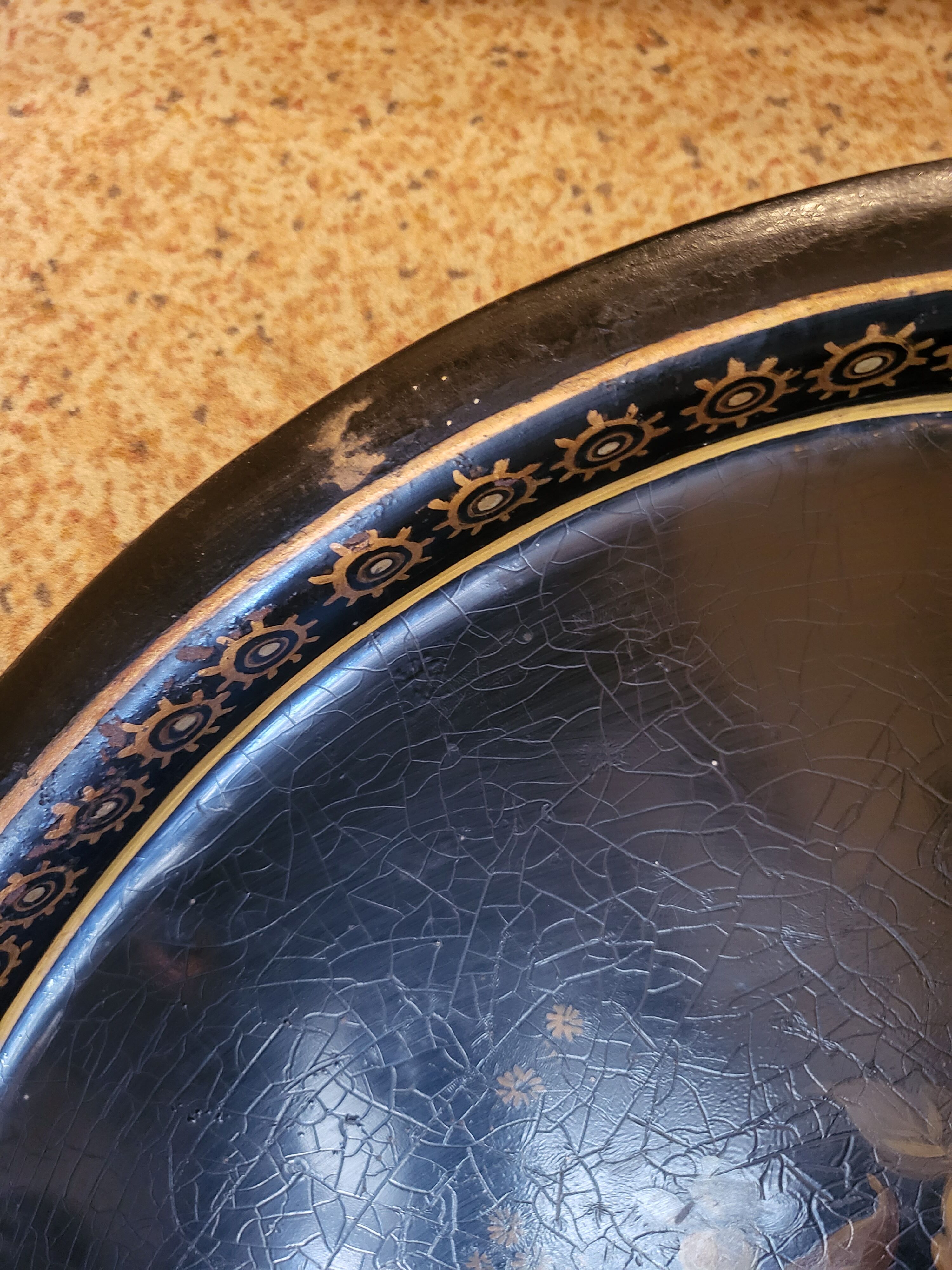 Old large tray with floral decoration