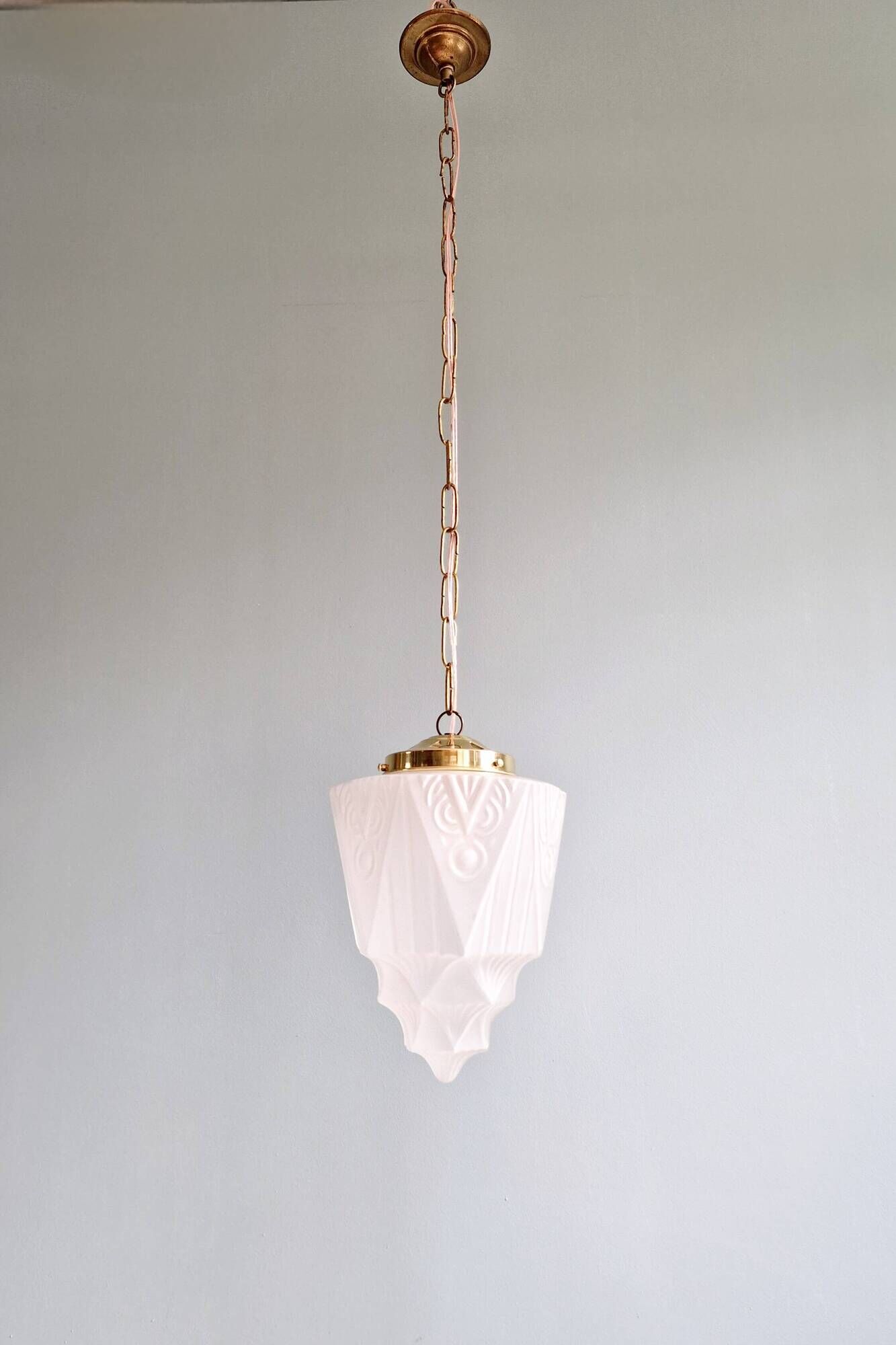 Art Deco pendant lamp in satin glass, 1920s-30s
