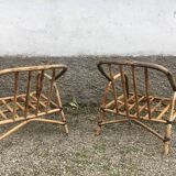 Paire de fauteuil en rotin et sa table ovale vintage