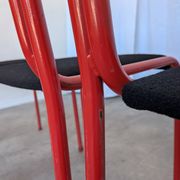 Set of 4 1970s Red & Black Metal Chair: Space Age Stackable Dining Chair