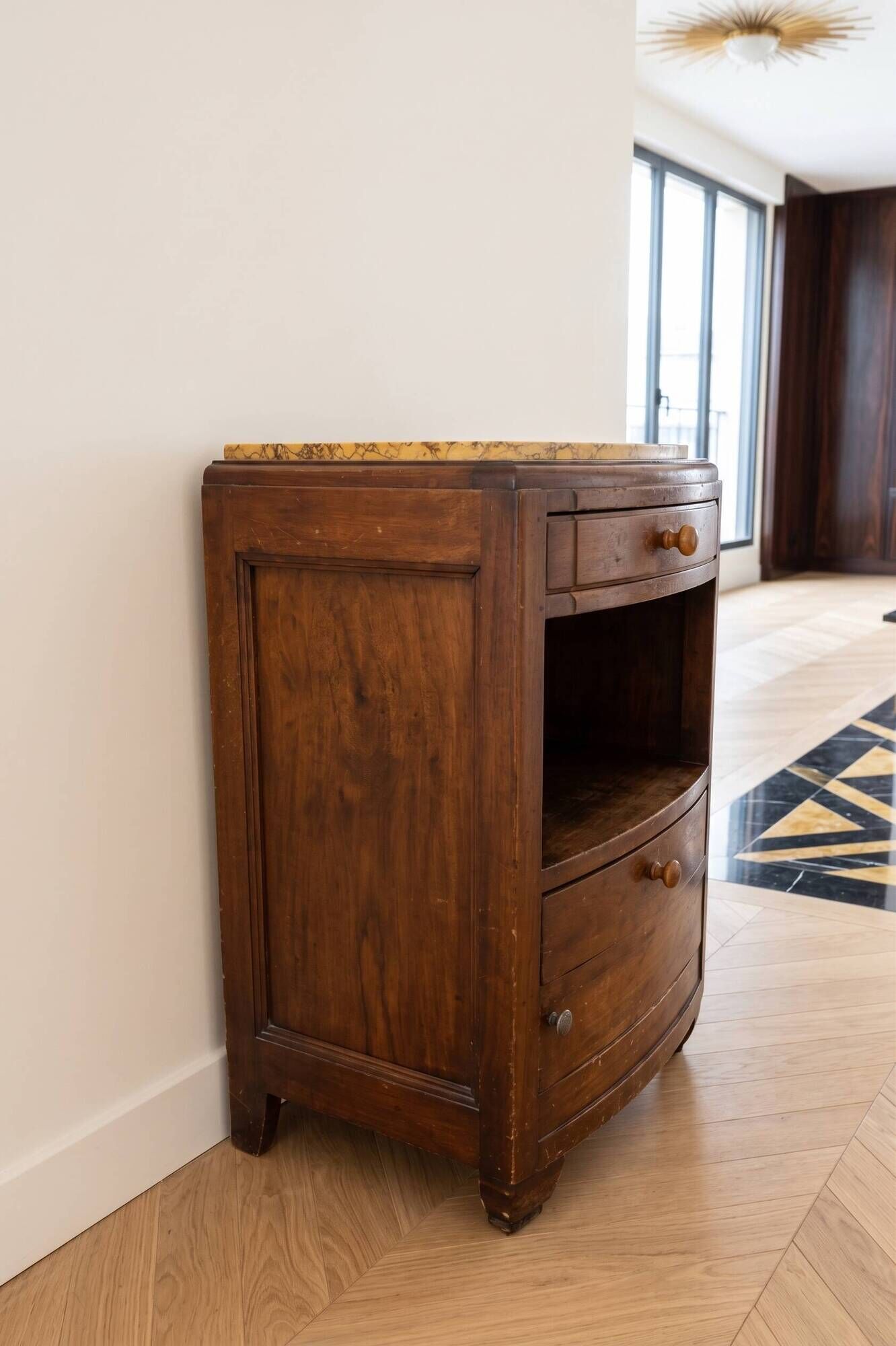 Antique Art Deco bedside table in wood and marble